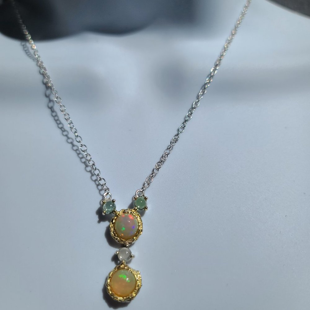 Opal & Tourmaline drop sterling necklace - Picture 5 of 8